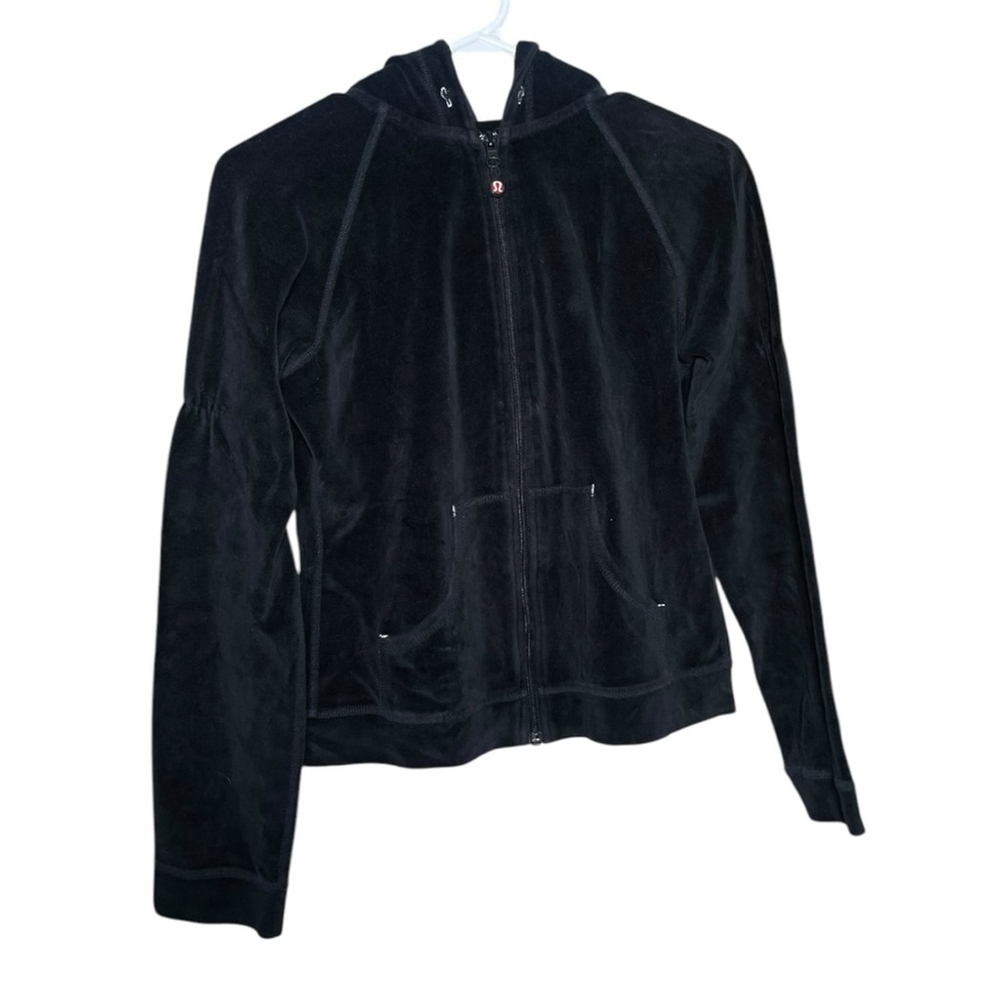 Vintage Lululemon 8 Sweater Zip Up Velour Black Hood Sweatshirt Crop Long Sleeve